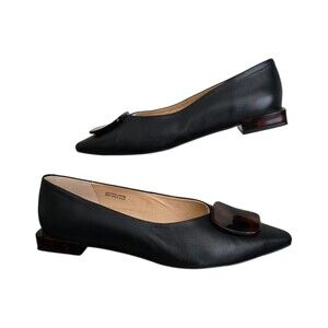 Ana Palma Shoes Womens US Size 8.5 EU 39 Black Leather Tortoise Square Slip On